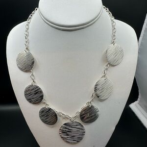 Silver Plated Metal Textured Disc Necklace